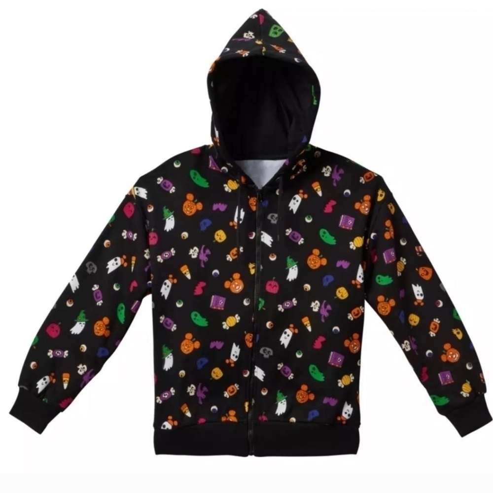 Disney Parks Halloween Mickey Jack-o'-Lantern Zip Hoodie Jacket L